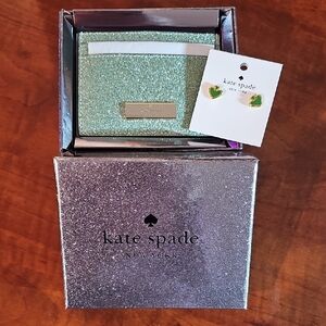 Kate Spade Mint Glitter Card Holder and  Earrings Set